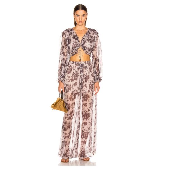 Zimmermann Juno Silk Floral Wide Leg Pant in Aged Batik Size XS - Picture 1 of 9
